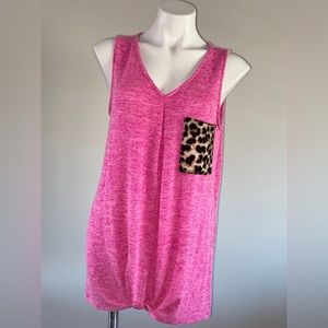 First Love pink tank top with leopard pocket